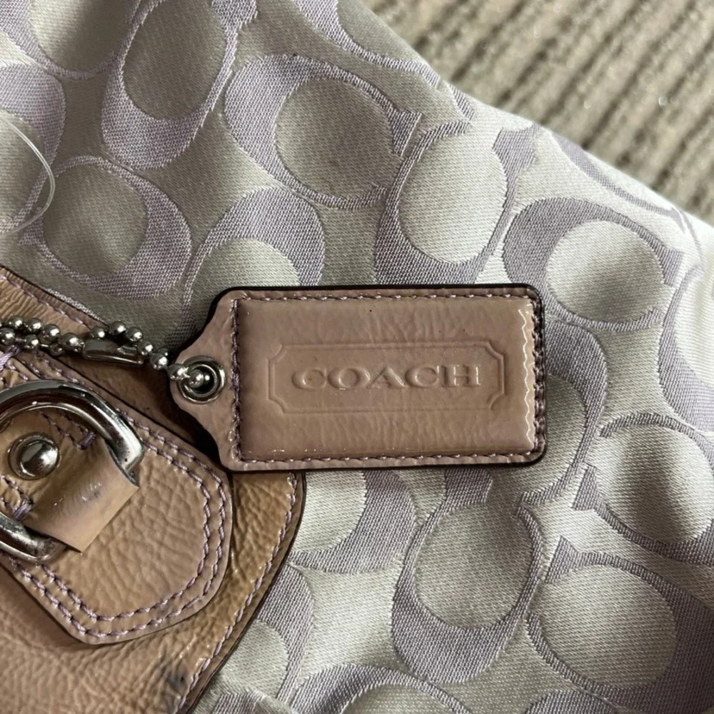 Coach Signature C Satchel Bag Lavender Pink Patent Leather Trim F15443
